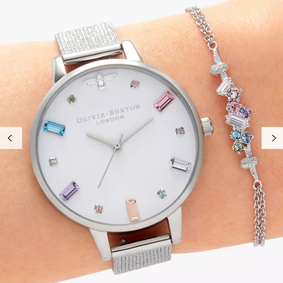 OLIVIA BURTON Accessories - OLIVIA BURTON RAINBOW 🌈 BEE SILVER MESH WATCH